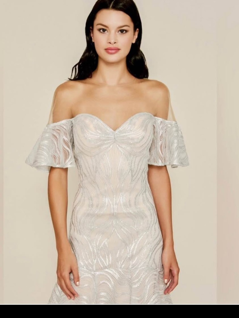 Tadashi Shoji Ivory Sequin Cocktail Dress. Size 12/Large. NWT